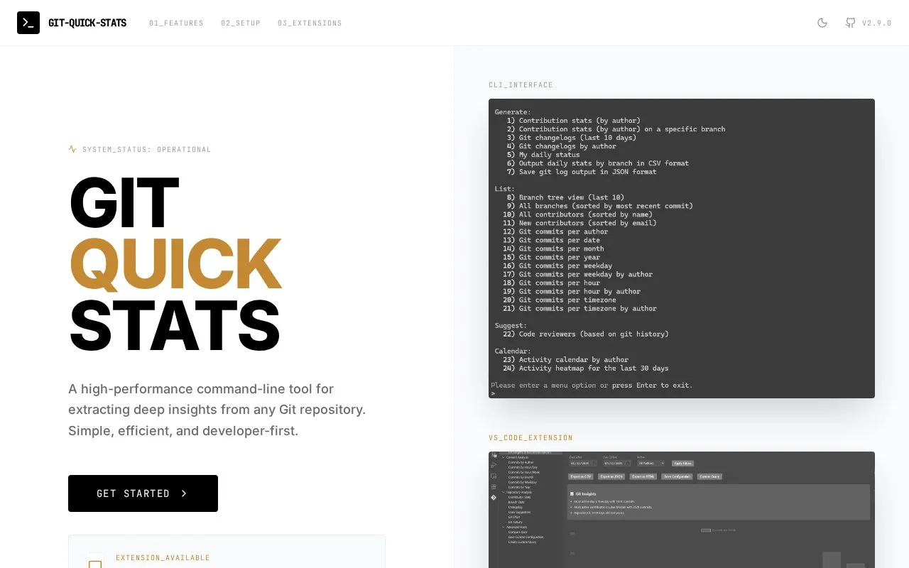 GIT Quick Stats homepage screenshot