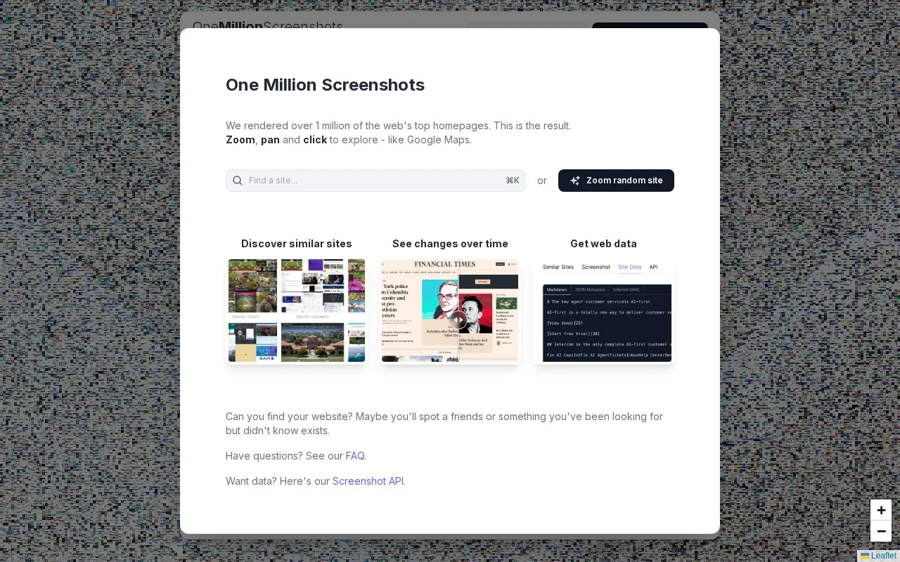 OneMillionScreenshots homepage screenshot