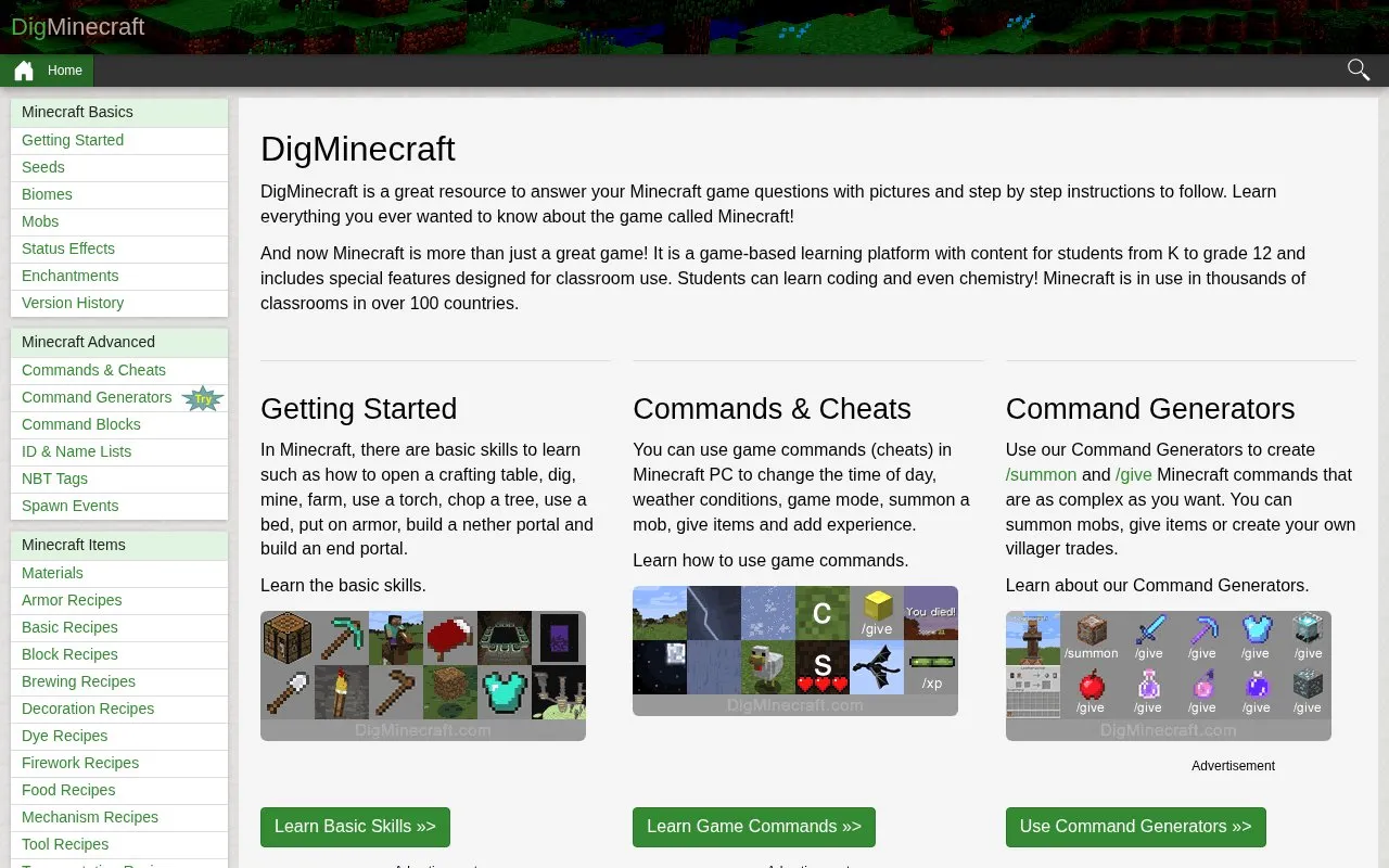 DigiMinecraft homepage screenshot