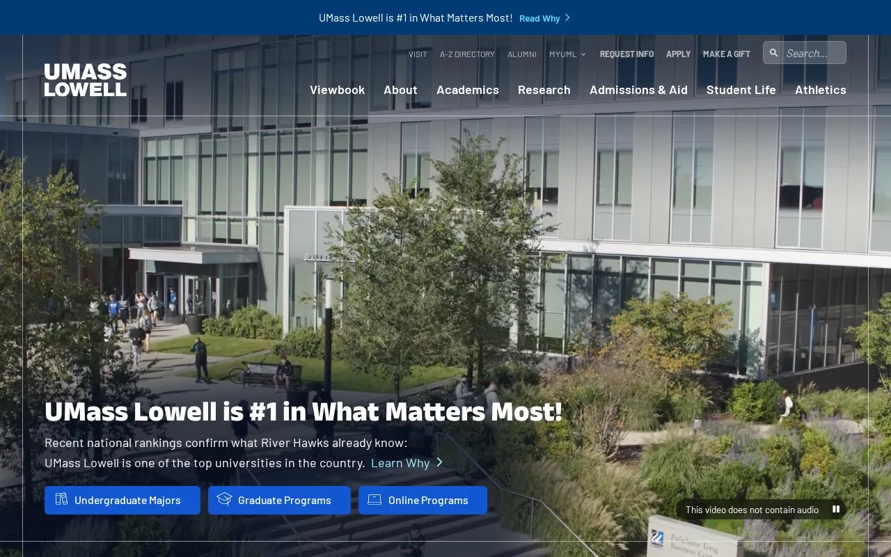 University of Massachusetts, Lowell homepage screenshot