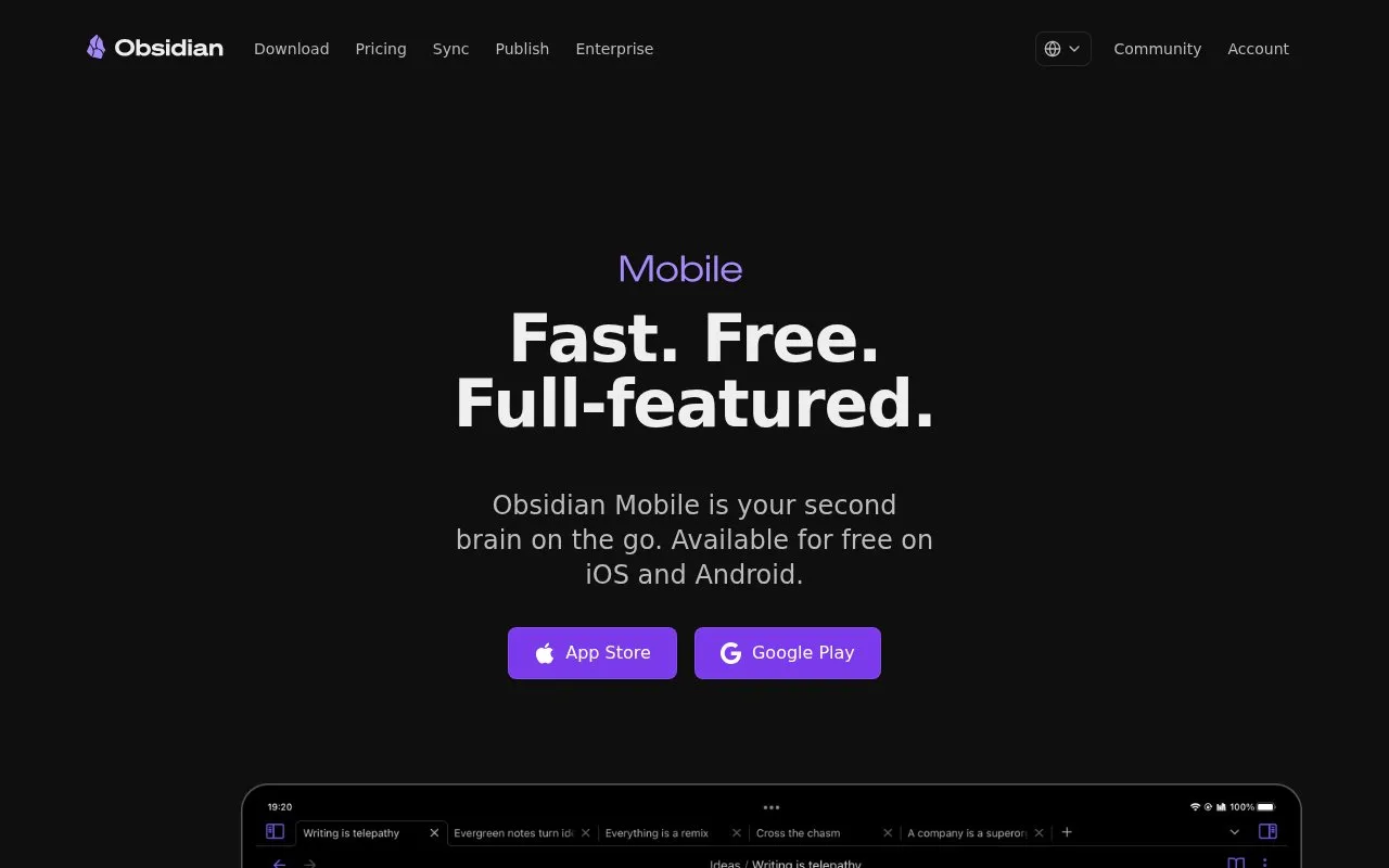Obsidian homepage screenshot