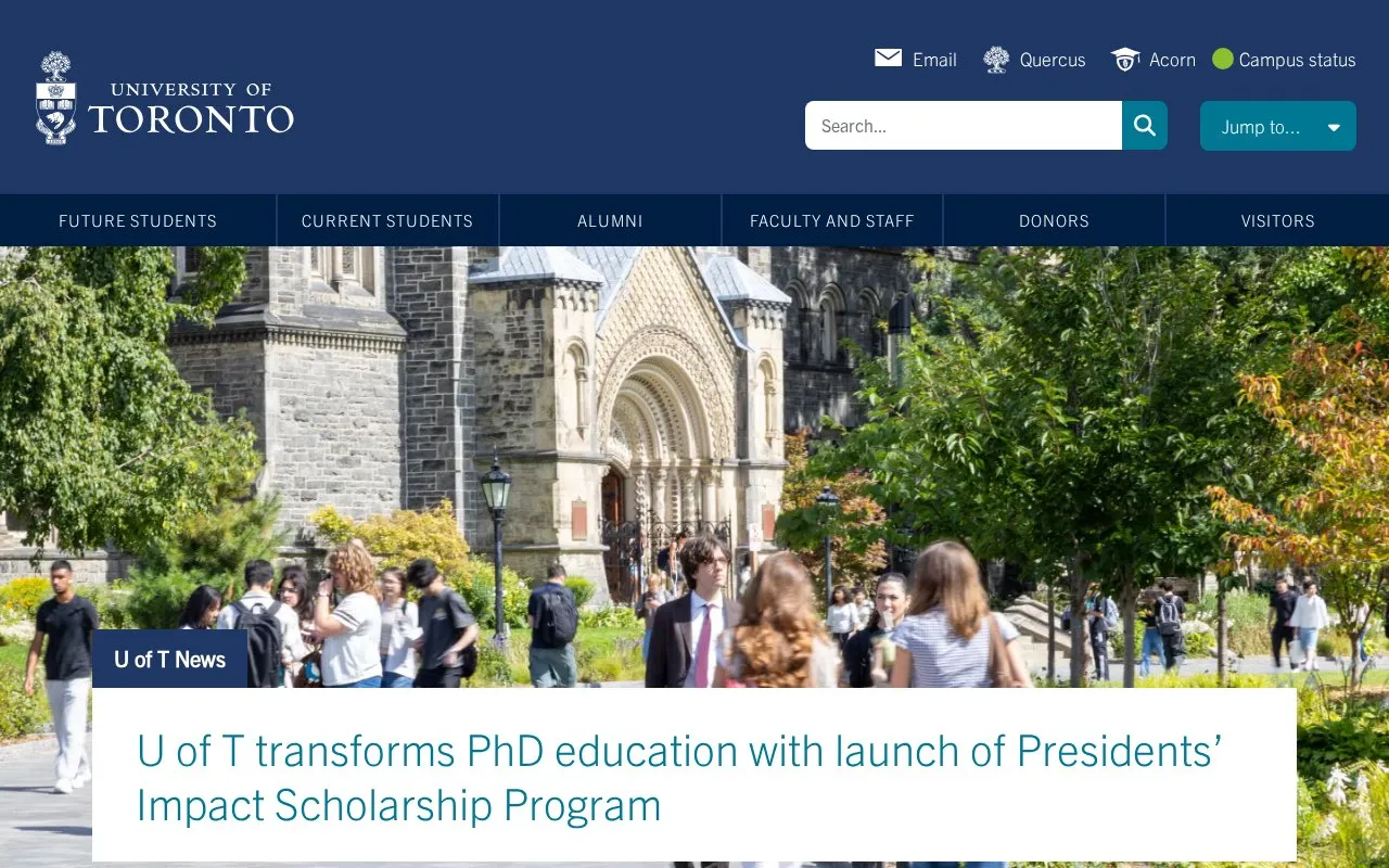 University of Toronto homepage screenshot