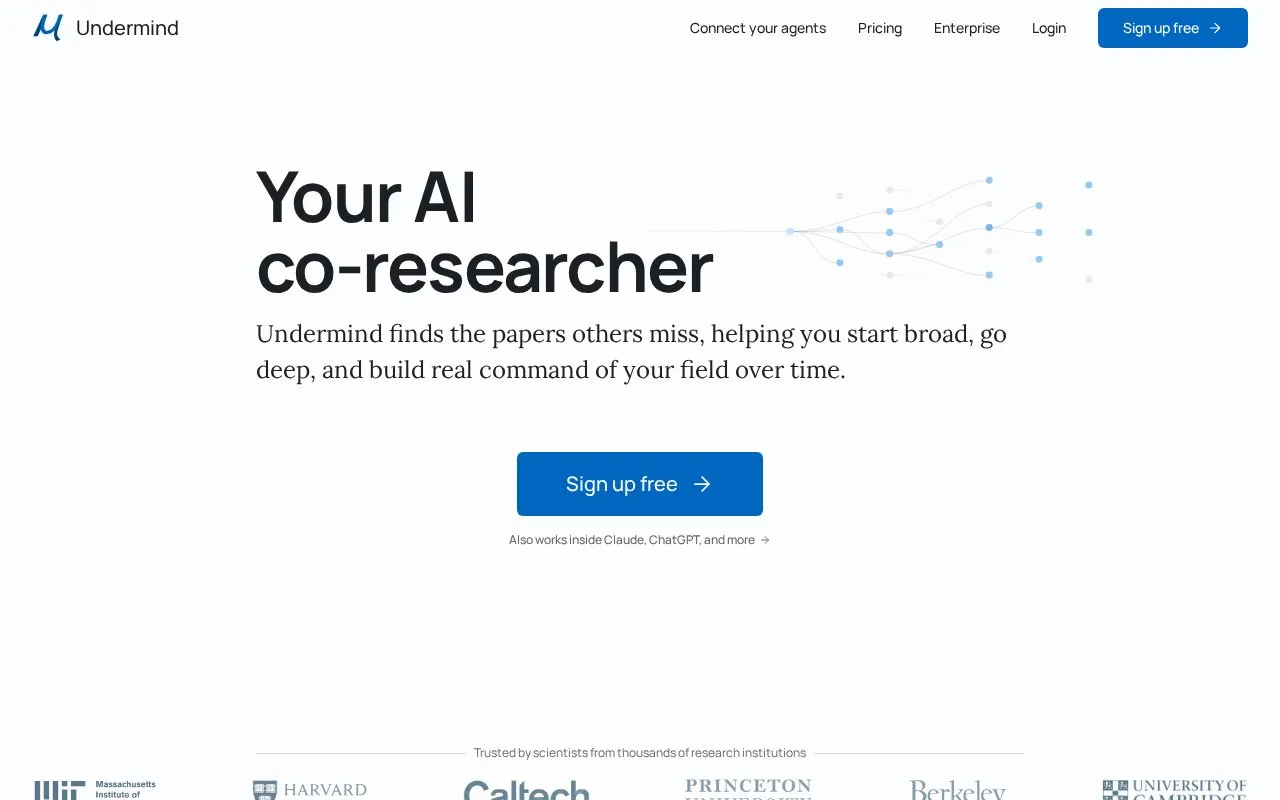 Undermind - AI-Powered Scientific Research Assistant homepage screenshot