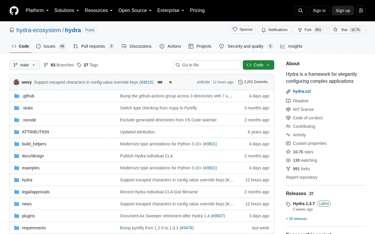 Hydra homepage screenshot