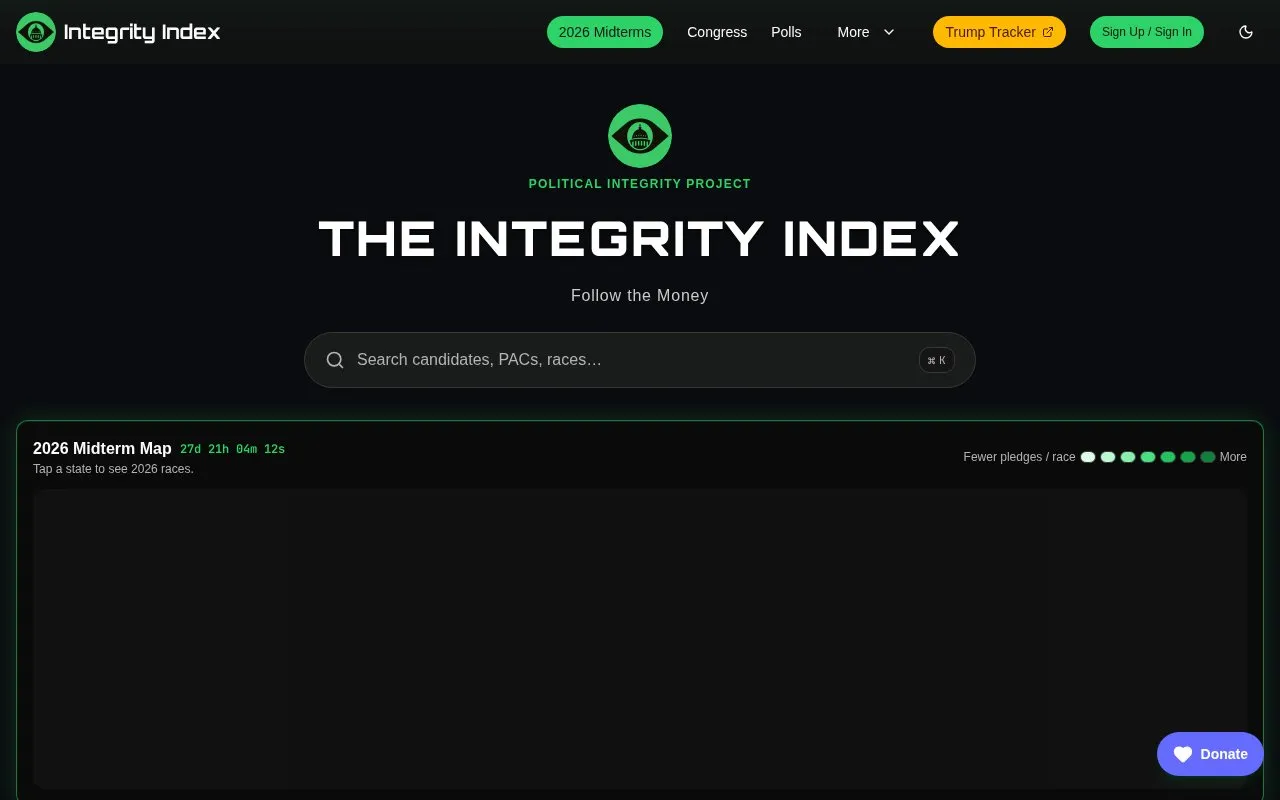 Integrity Index homepage screenshot