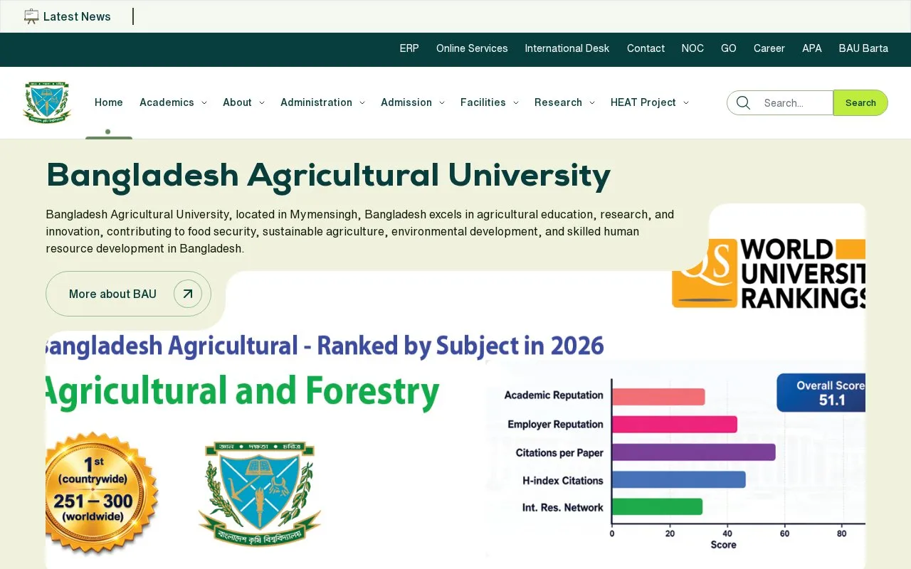 Bangladesh Agricultural University homepage screenshot