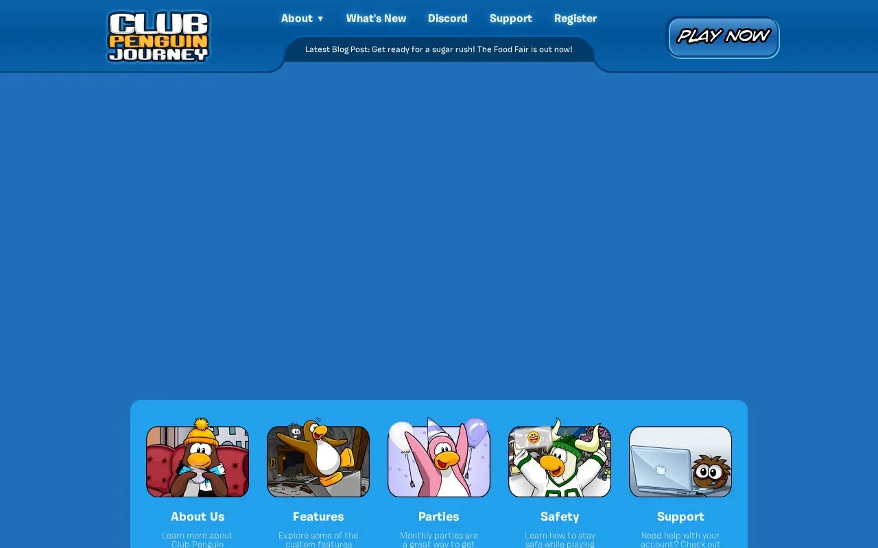 Club Penguin Journey homepage screenshot