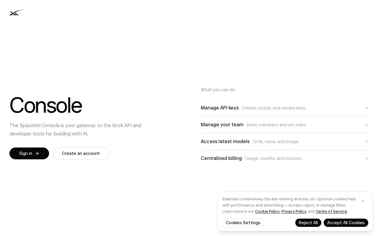 API console homepage screenshot