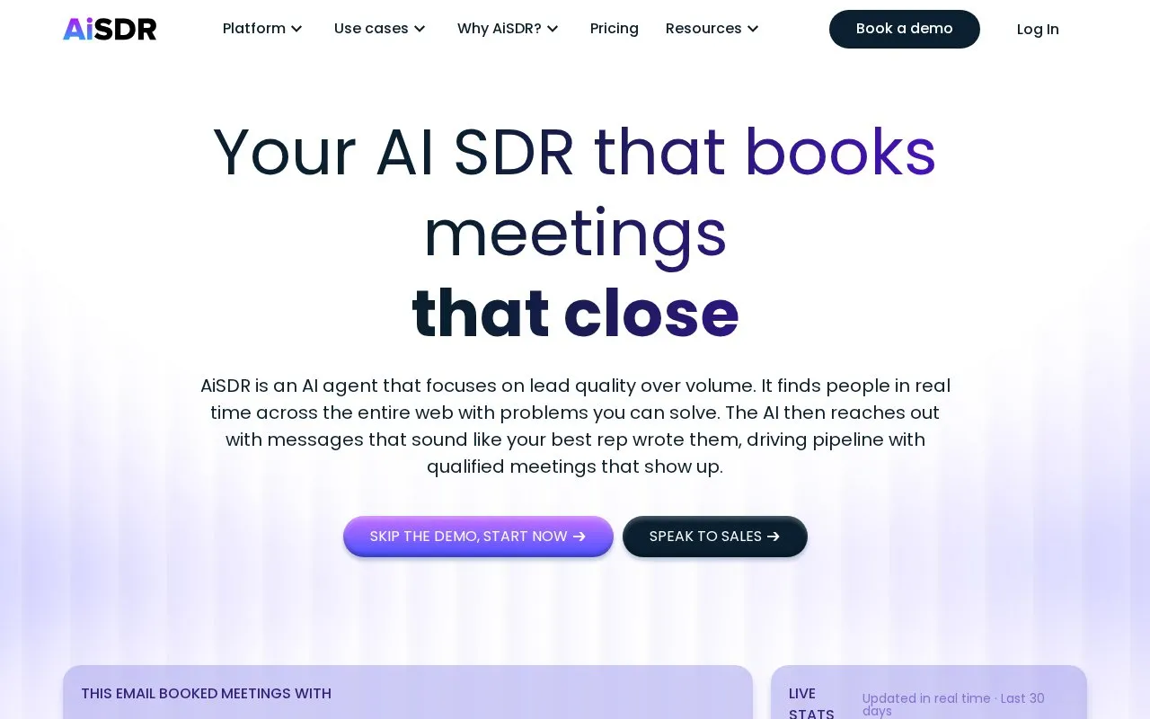 AiSDR homepage screenshot
