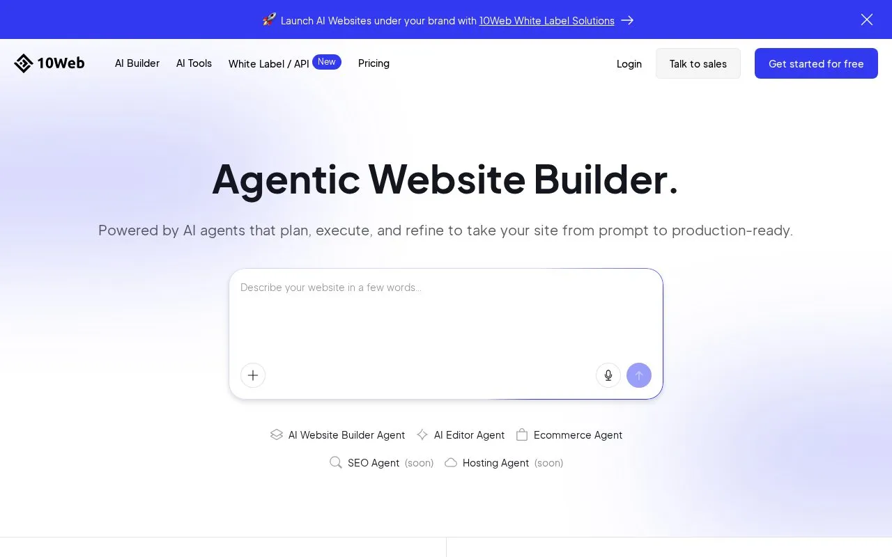 10Web homepage screenshot