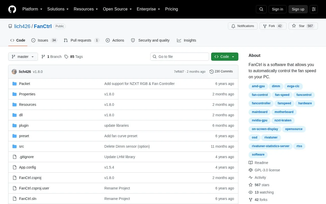 FanCtrl homepage screenshot