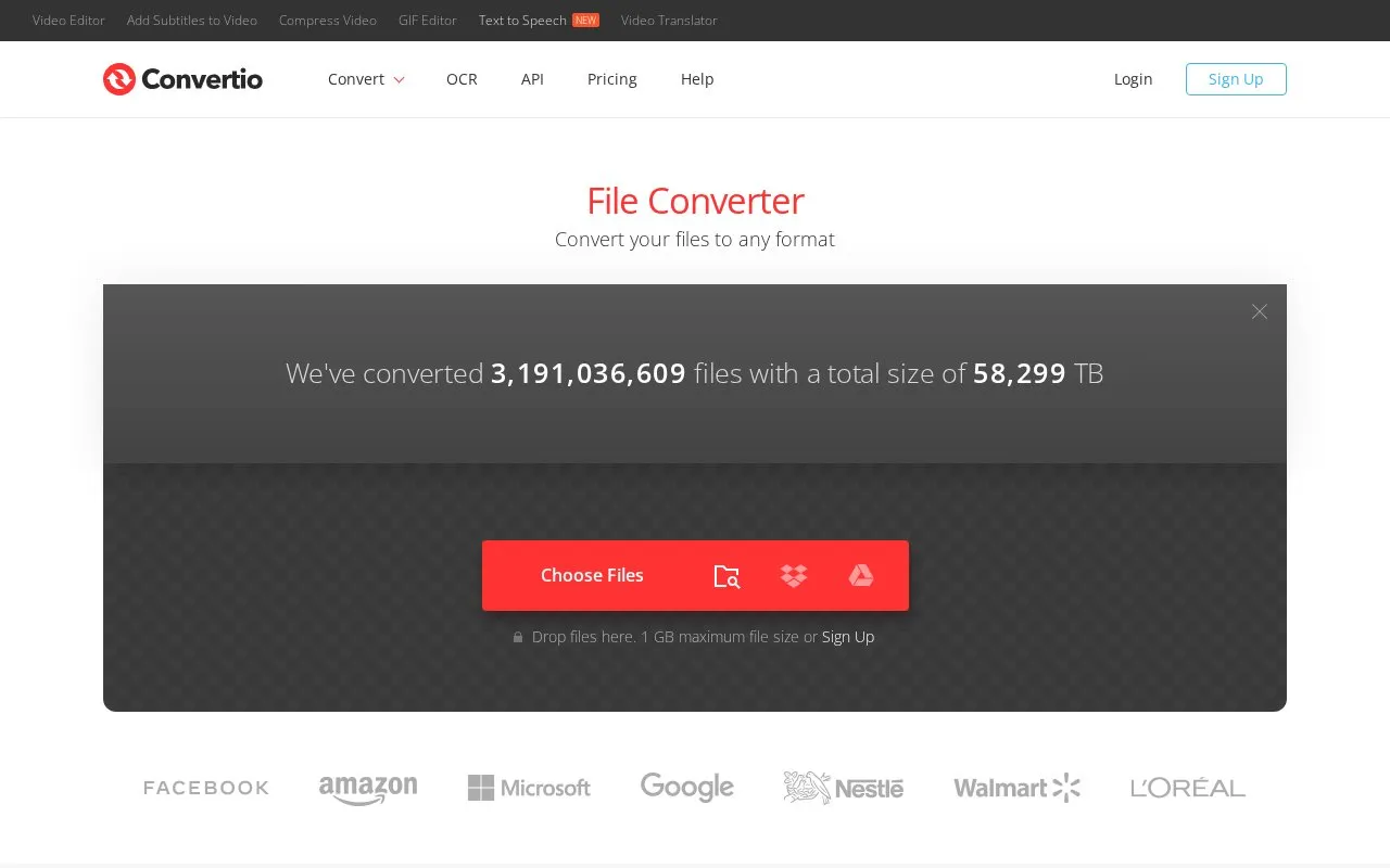 Convertio homepage screenshot