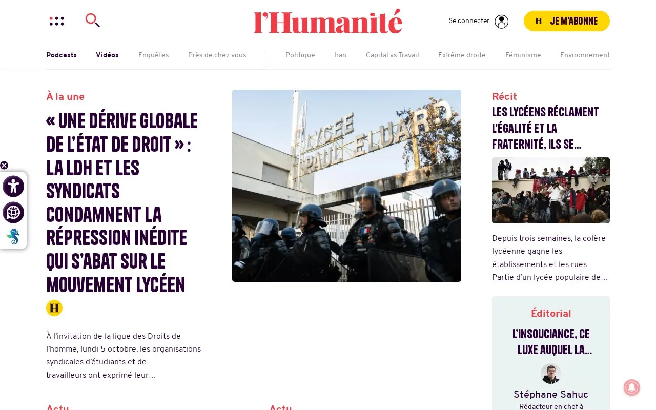 L'Humanité homepage screenshot