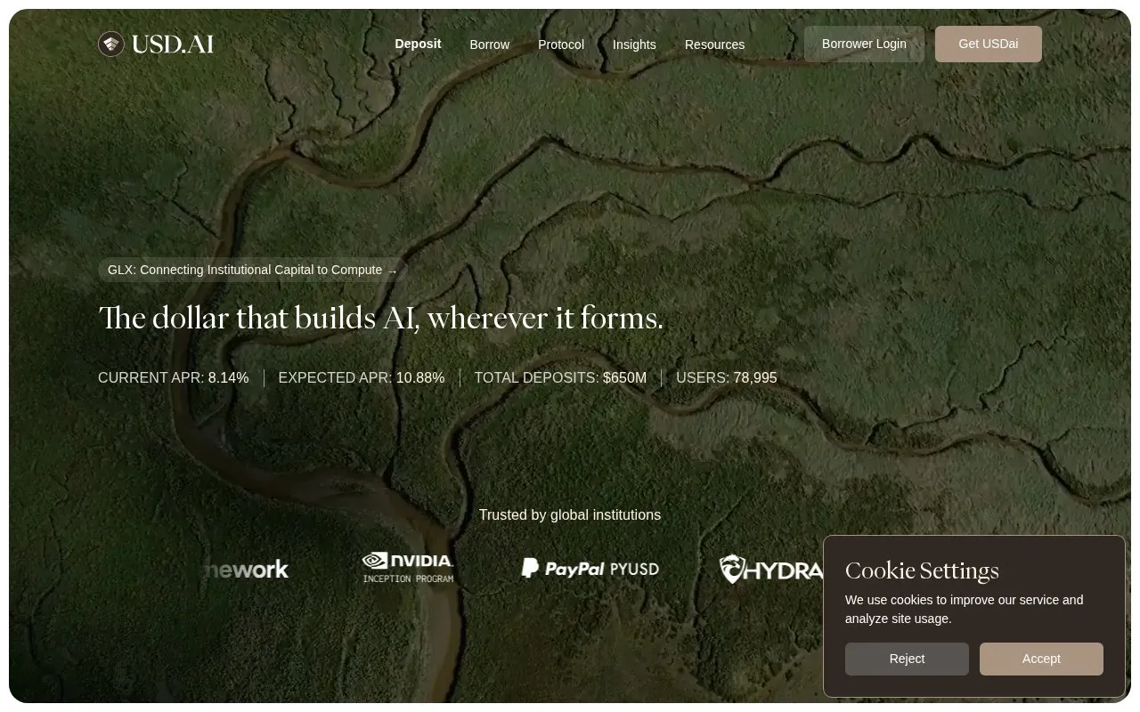 USD.AI homepage screenshot
