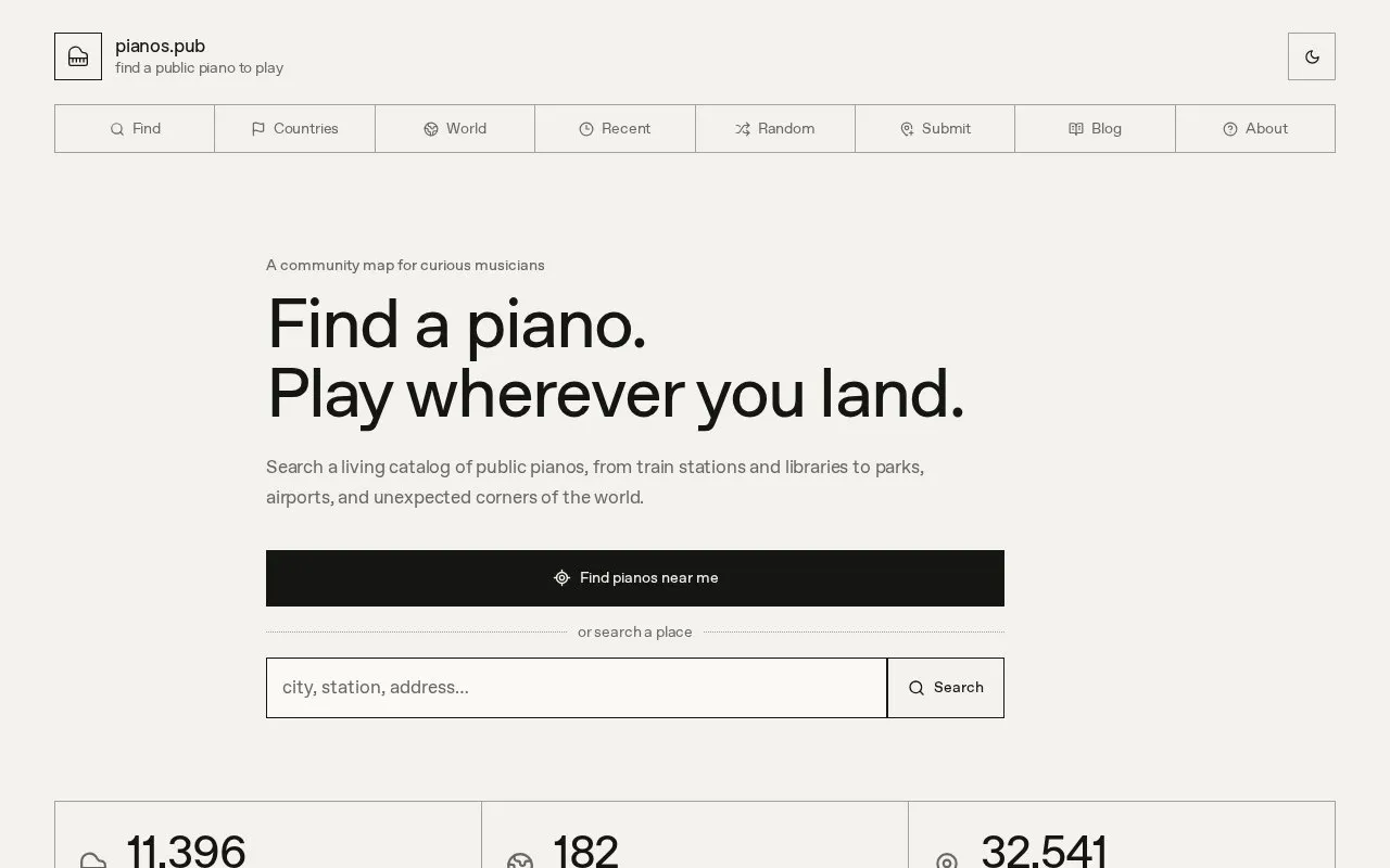 pianos.pub homepage screenshot