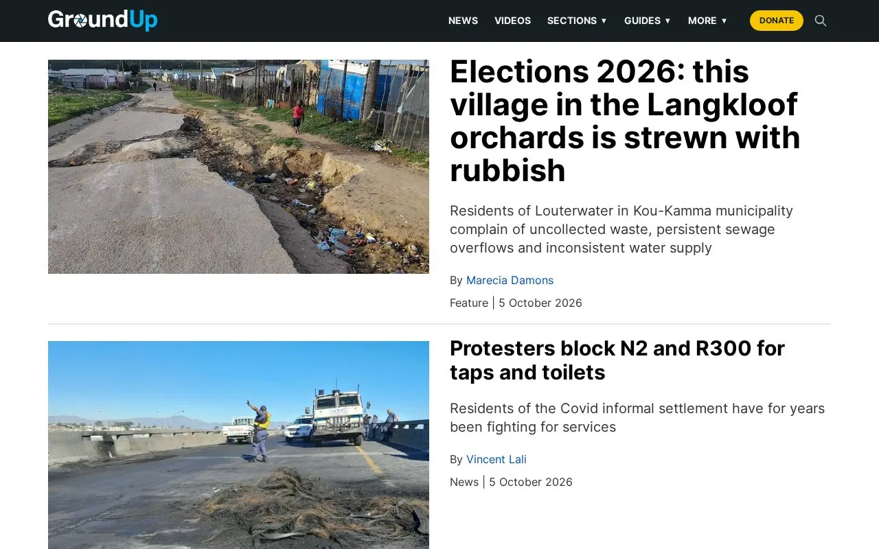 GroundUp homepage screenshot