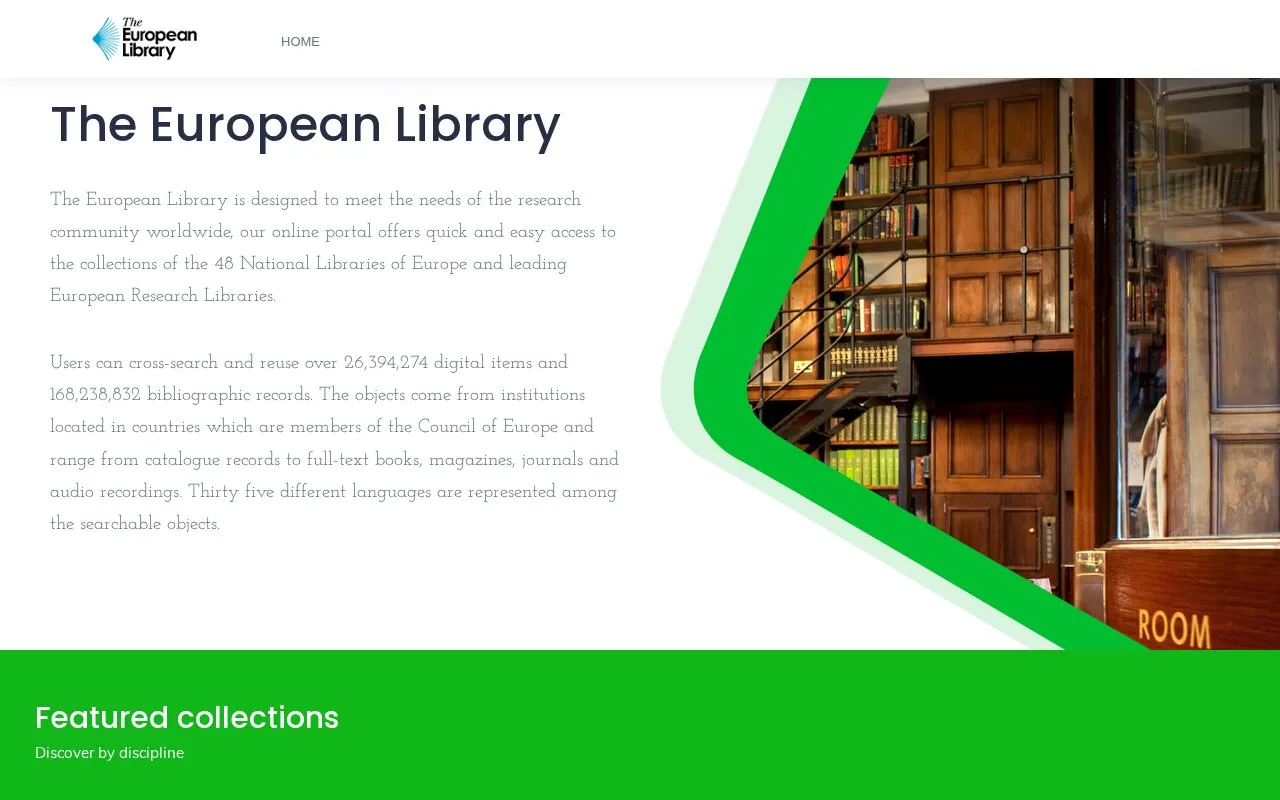 The European Library homepage screenshot