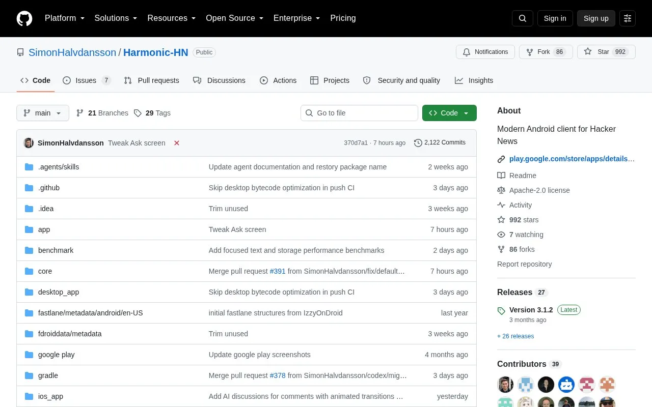 Harmonic Hn homepage screenshot