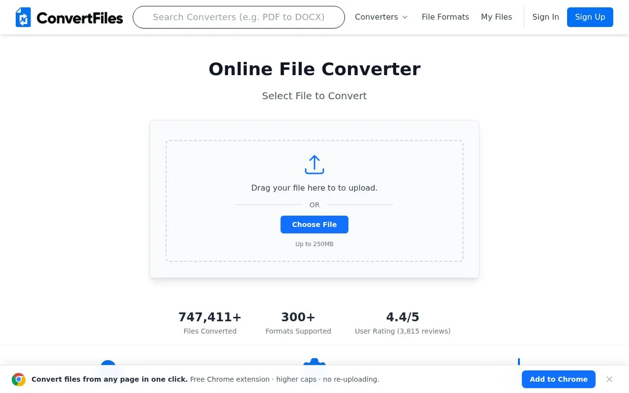 ConvertFiles homepage screenshot
