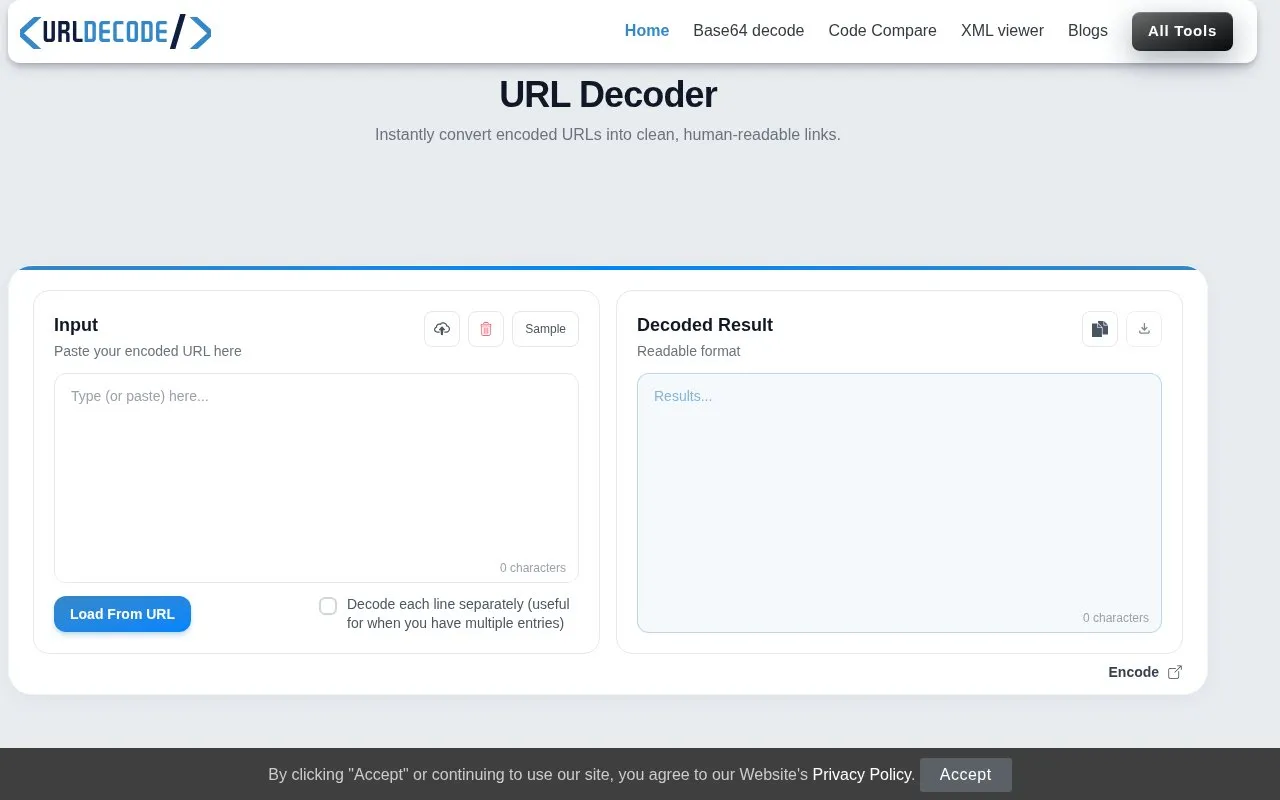 URL-Decode homepage screenshot