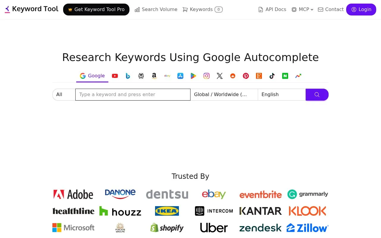 Keyword Tool homepage screenshot