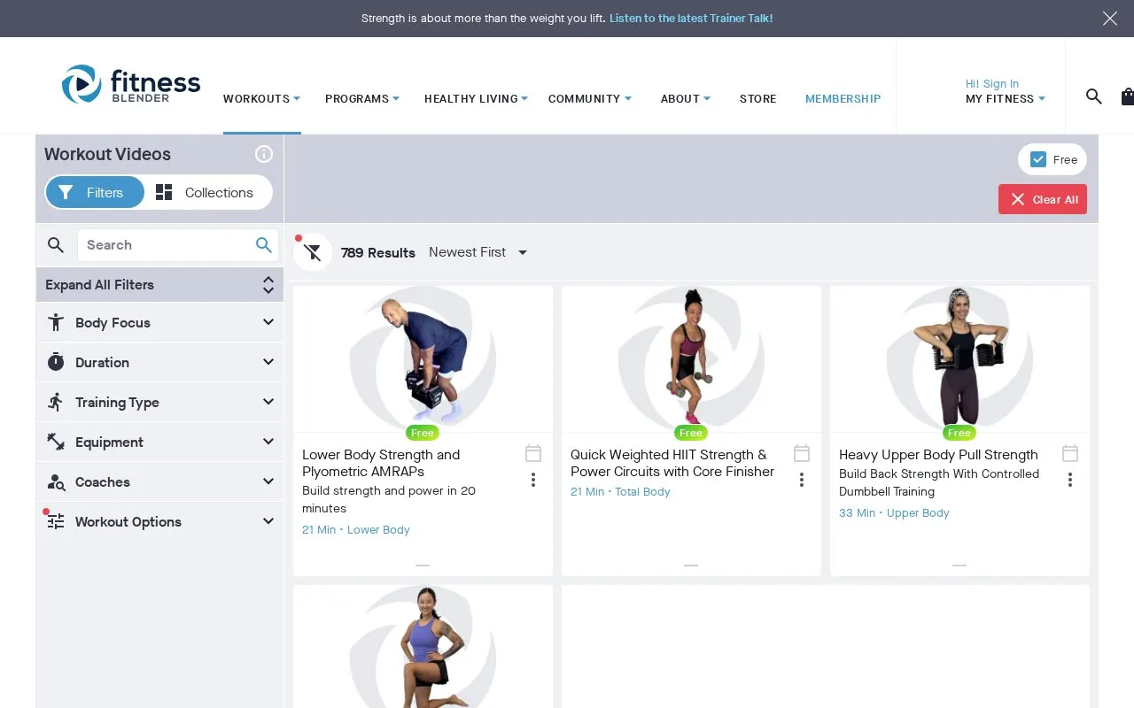 Fitness Blender homepage screenshot