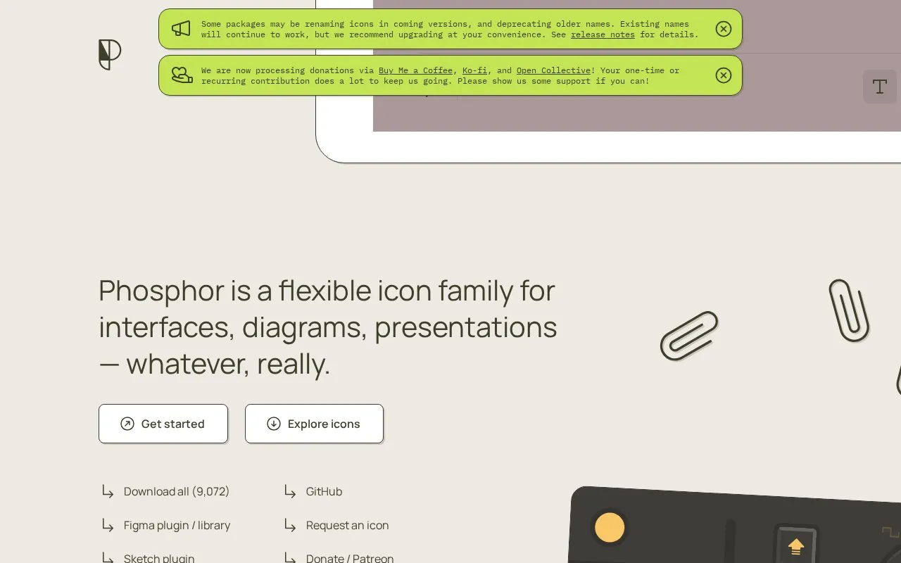 Phosphor Icons homepage screenshot