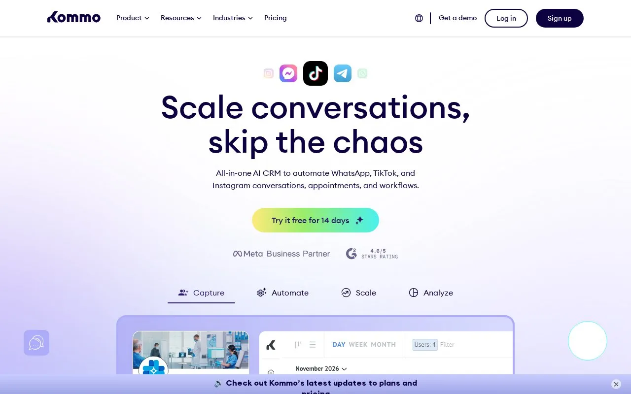 Kommo homepage screenshot