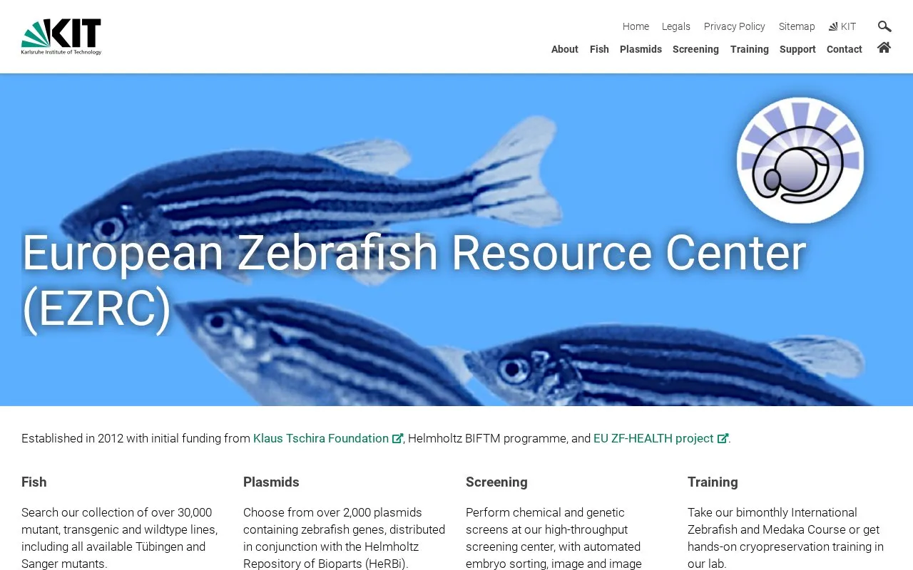 European Zebrafish Resource Center homepage screenshot
