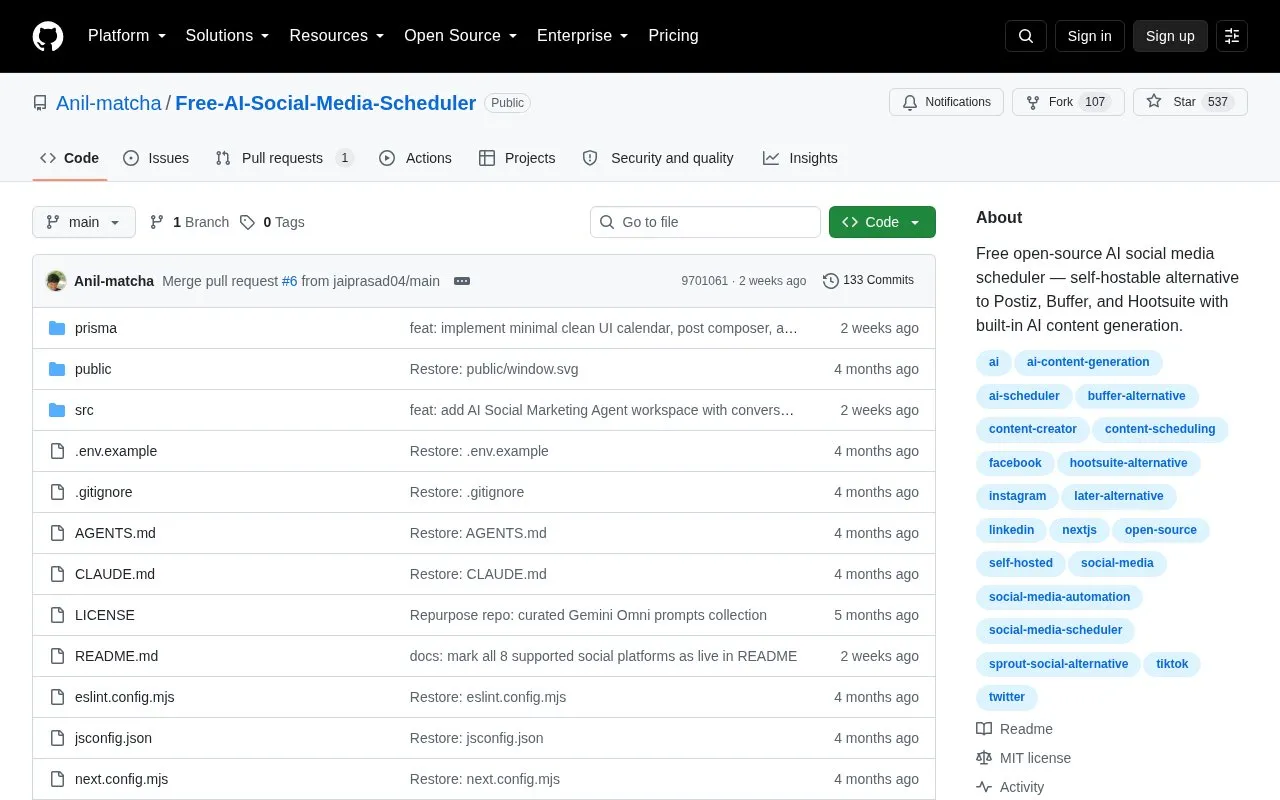 Free-AI-Social-Media-Scheduler homepage screenshot