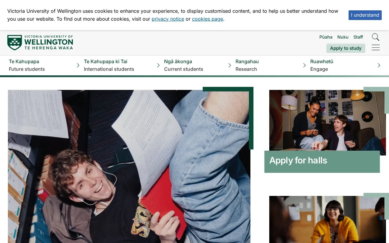 Victoria University of Wellington homepage screenshot