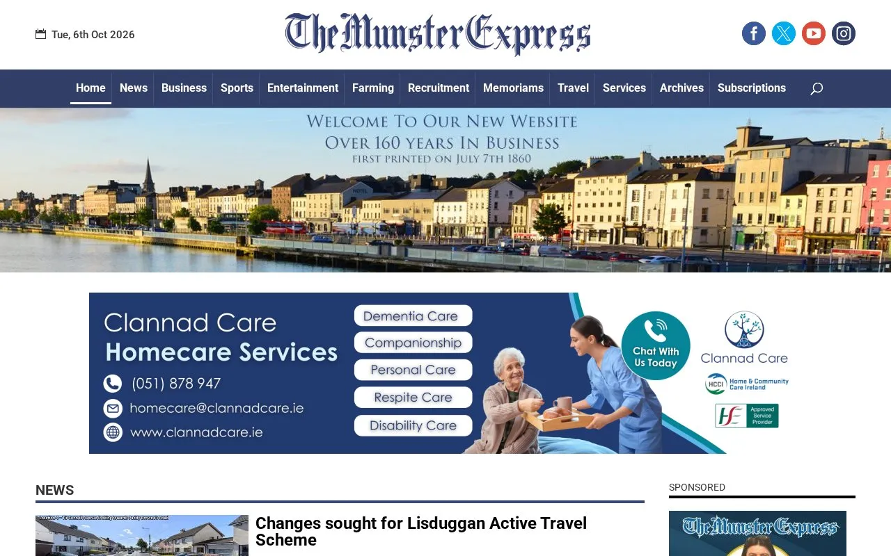 The Munster Express homepage screenshot