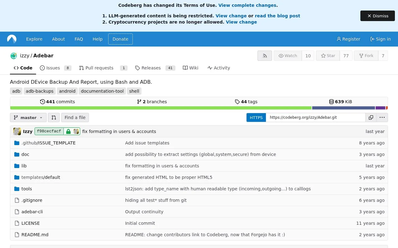 Adebar homepage screenshot