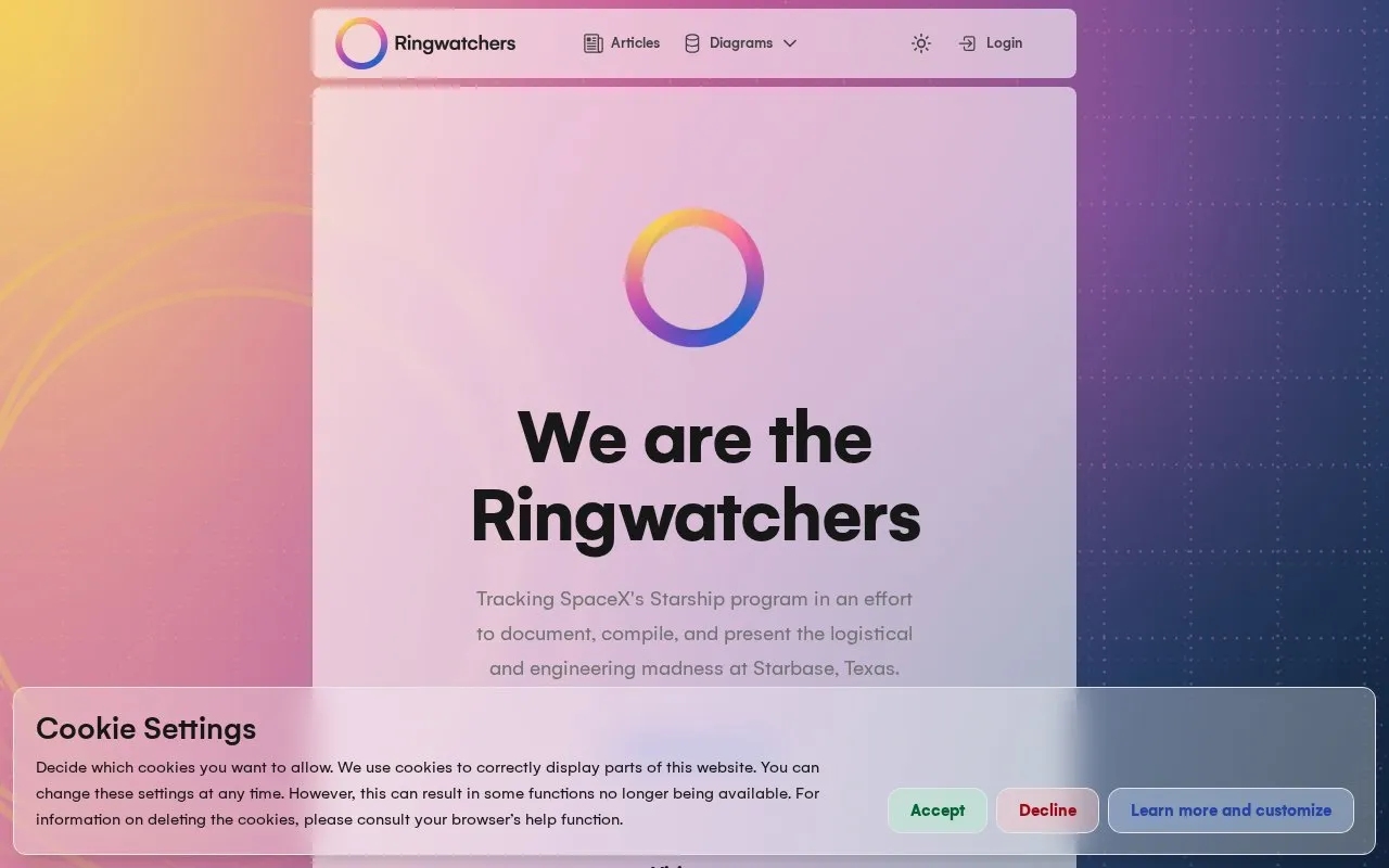 Ringwatchers homepage screenshot