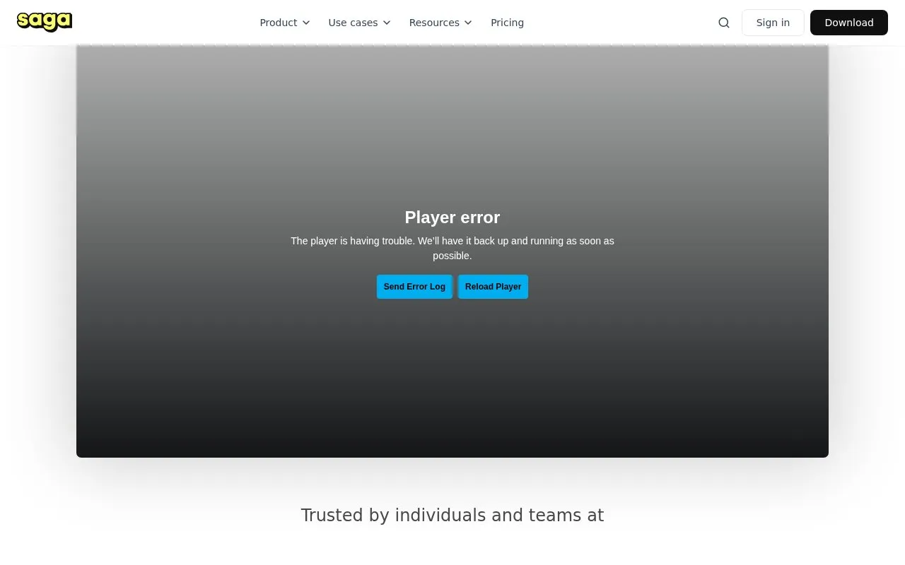 Saga homepage screenshot