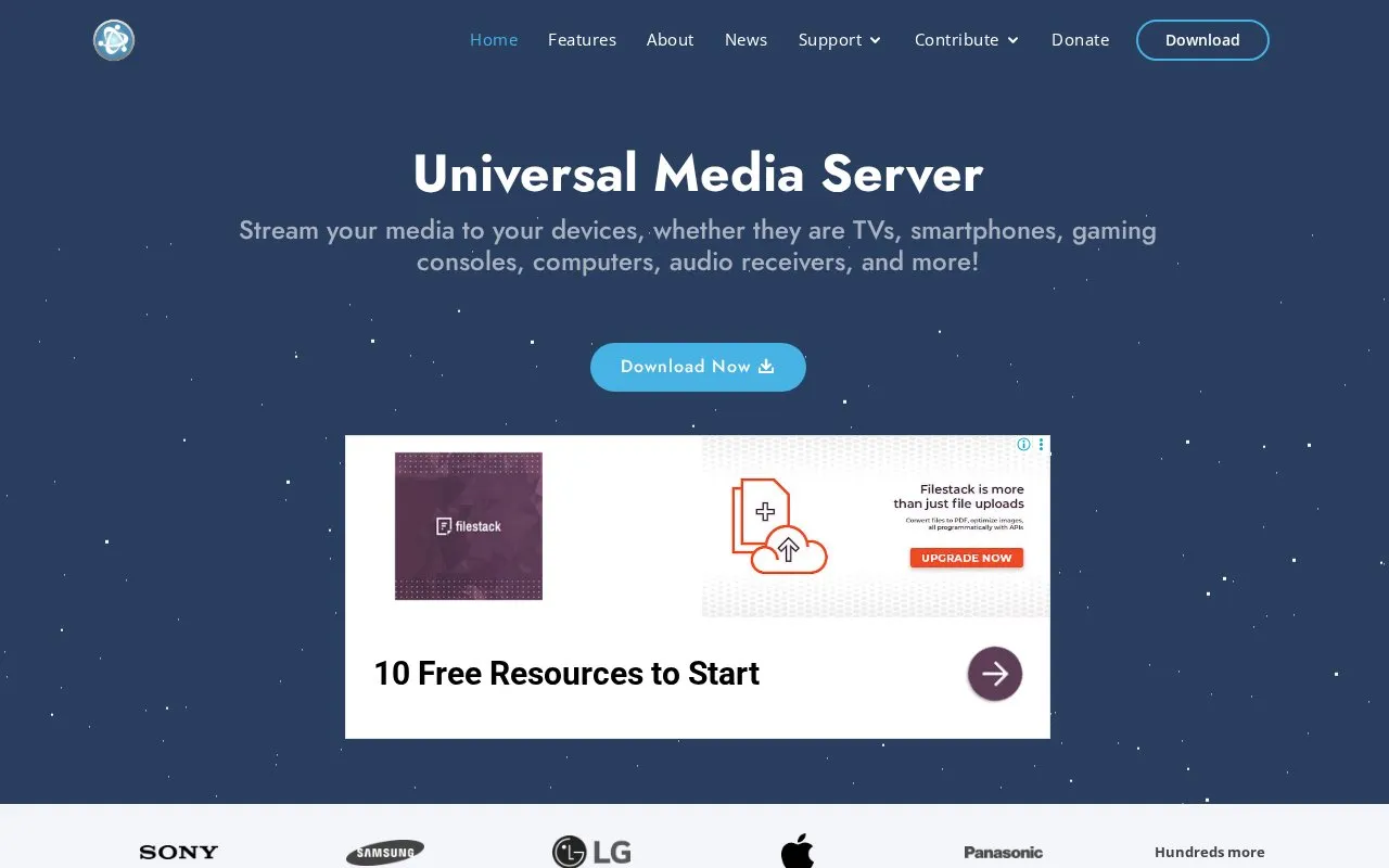 Universal Media Server homepage screenshot