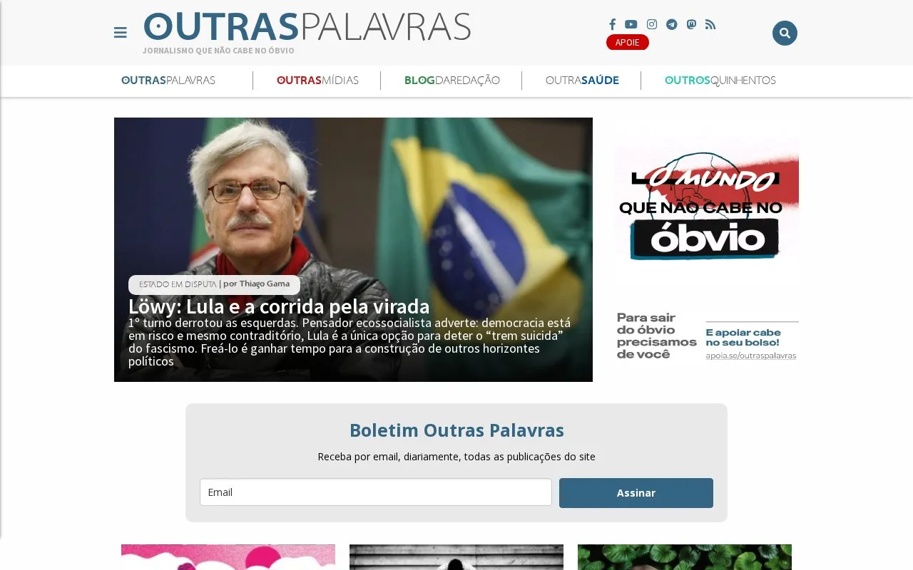 Outras Palavras homepage screenshot