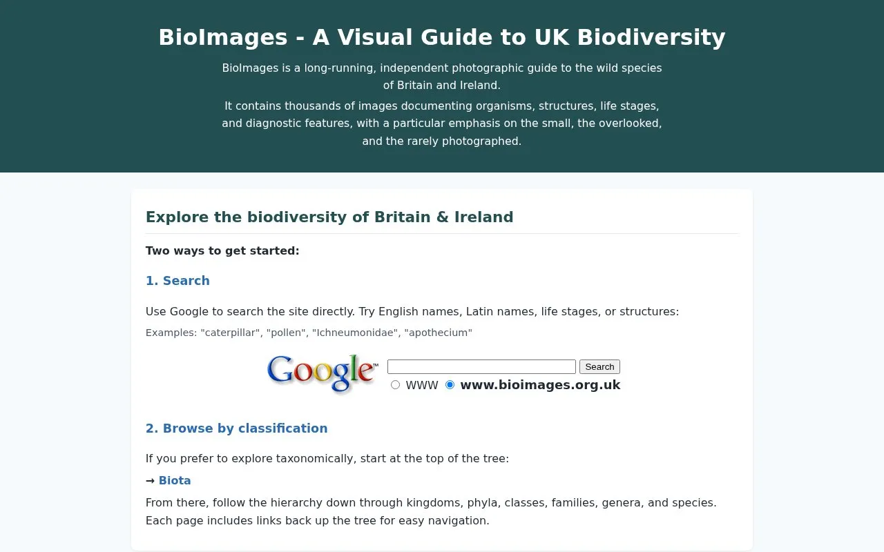 BioImages - Virtual Field-Guide homepage screenshot