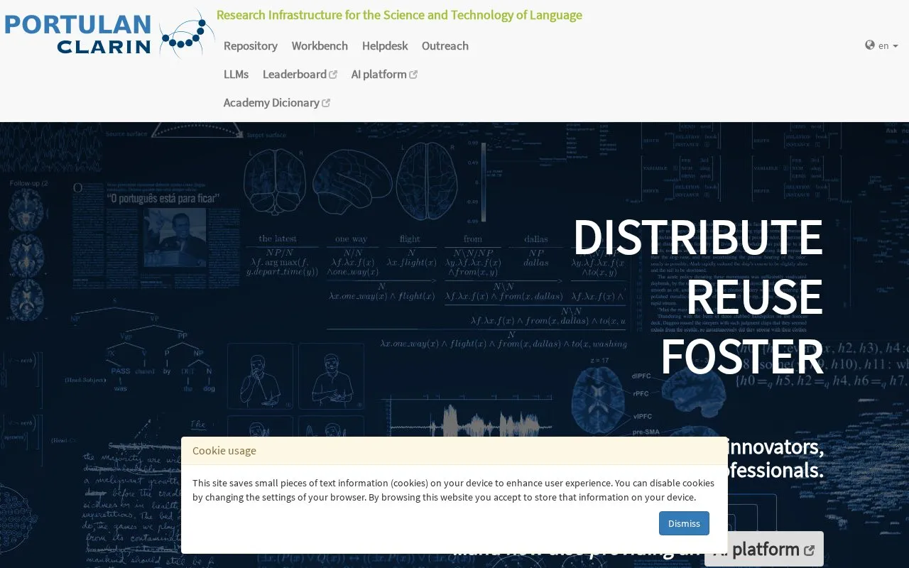 PORTULAN CLARIN repository homepage screenshot