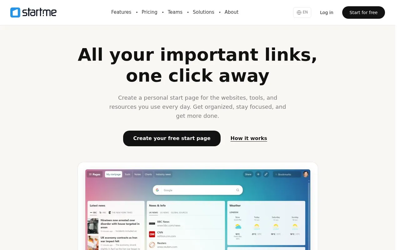 Start.me homepage screenshot