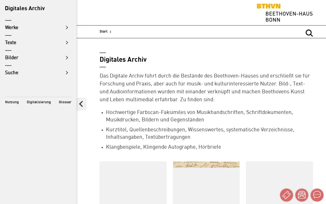 Beethoven-Haus Bonn – Digital Archives homepage screenshot