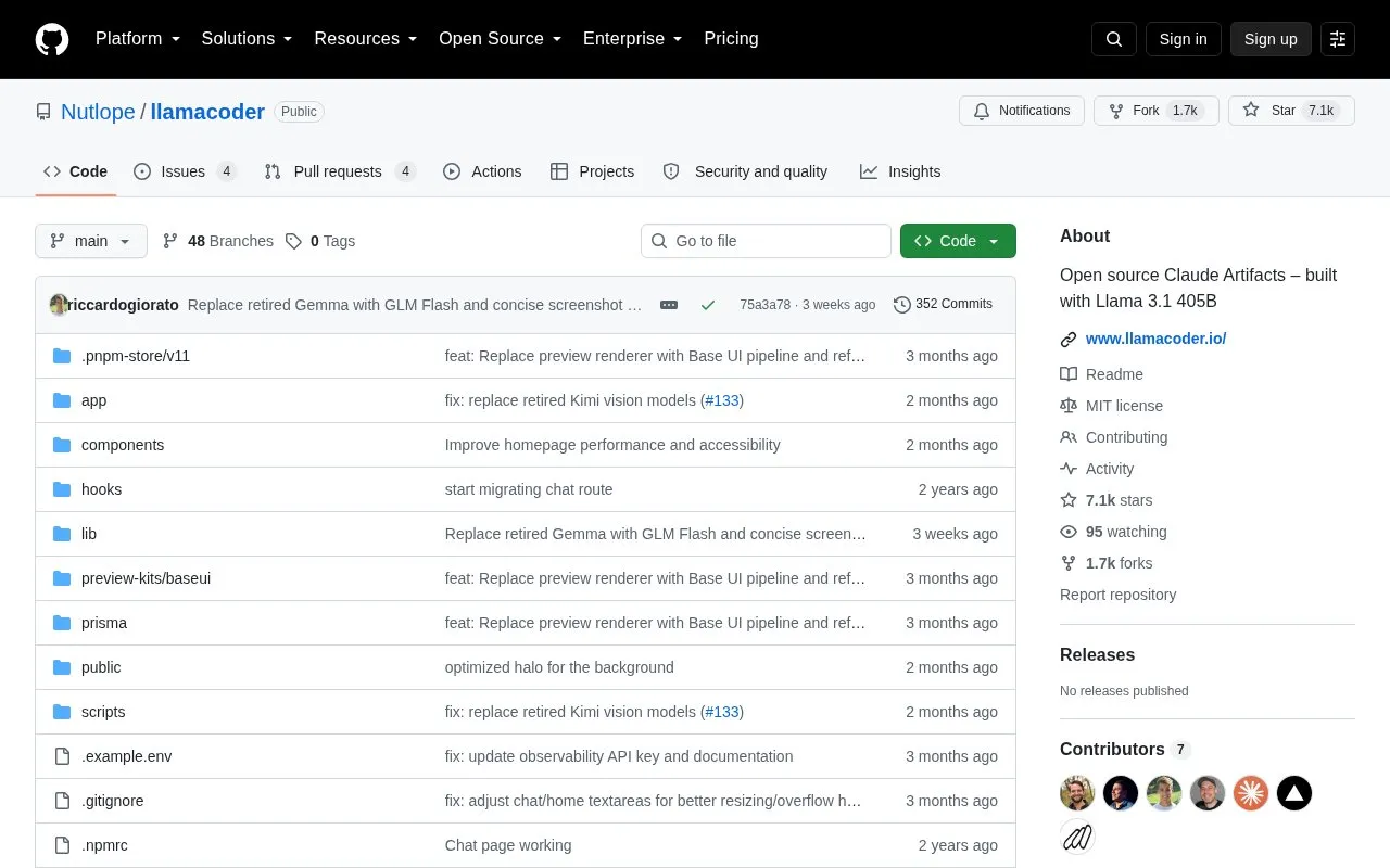 Llamacoder homepage screenshot