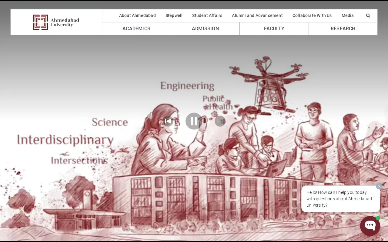 Ahmedabad University homepage screenshot