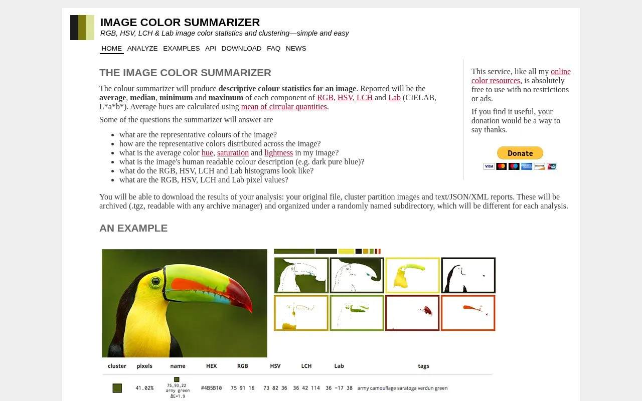 Image Color Summarizer homepage screenshot