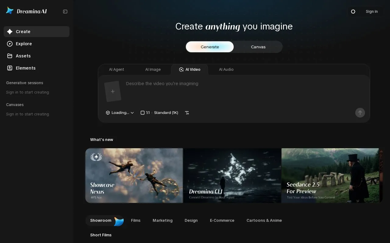 Dreamina homepage screenshot