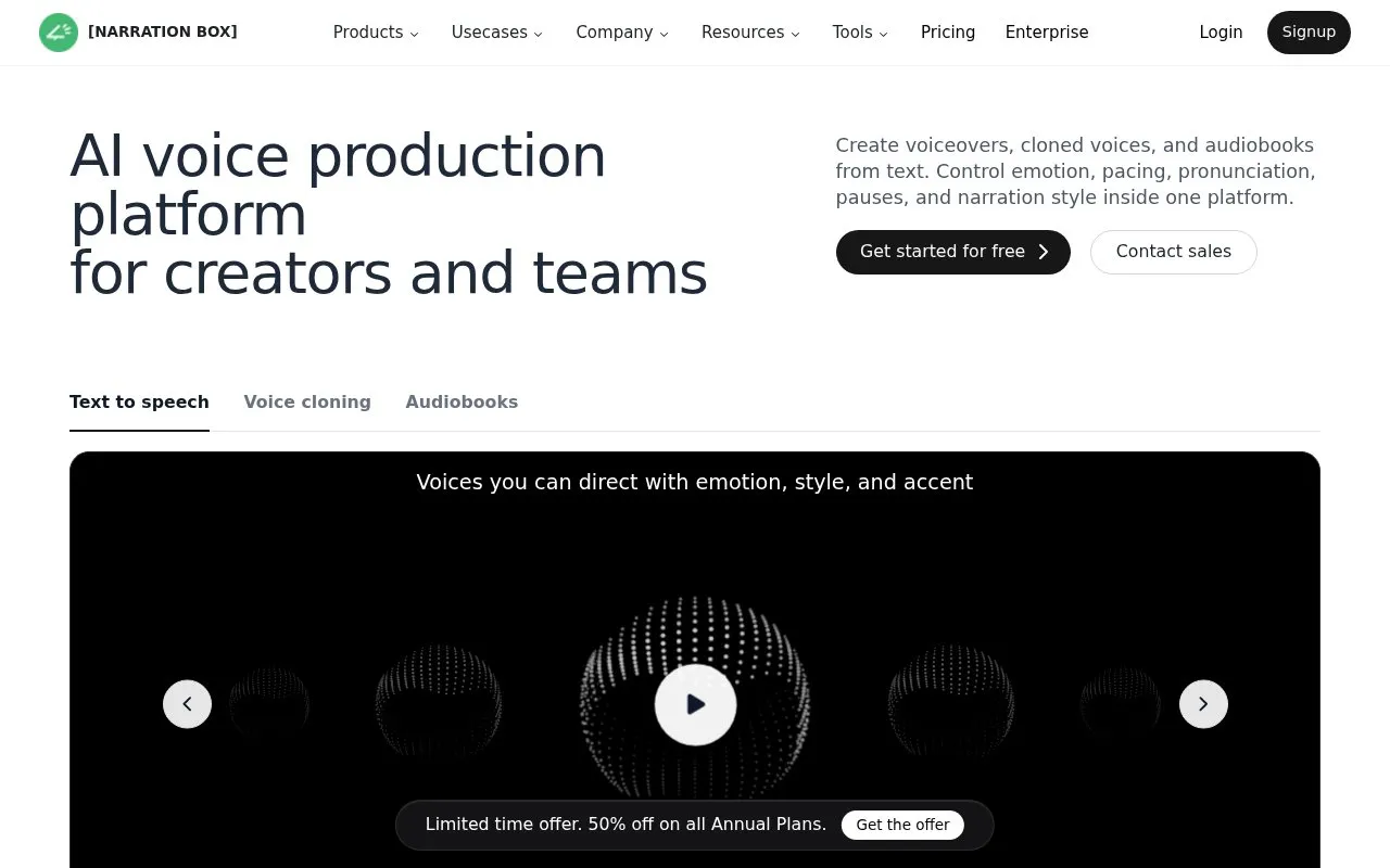 Narration Box homepage screenshot