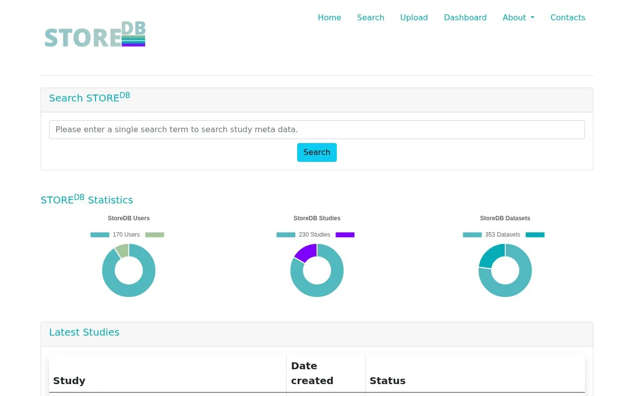 STOREDB homepage screenshot