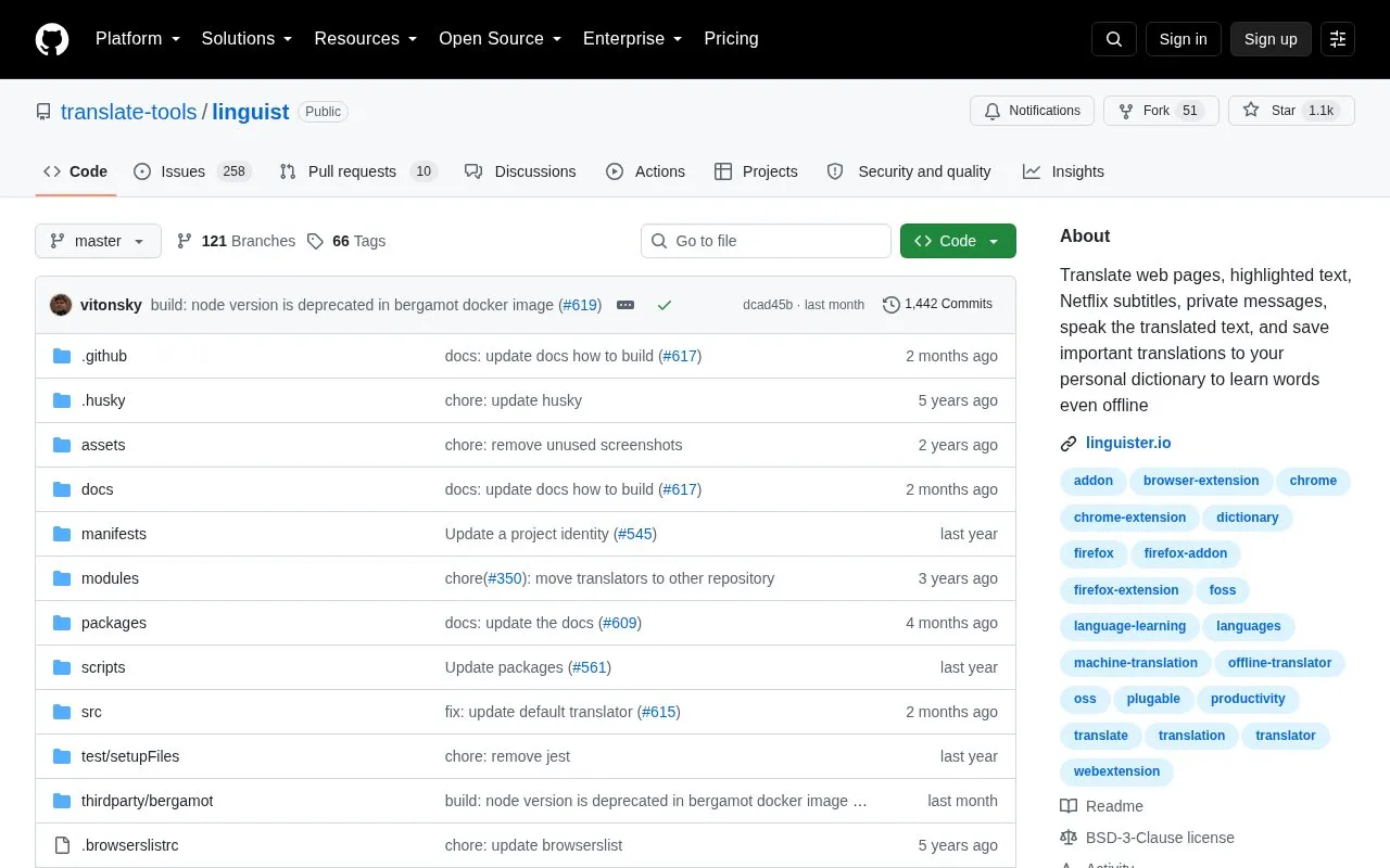 Linguist Translator homepage screenshot