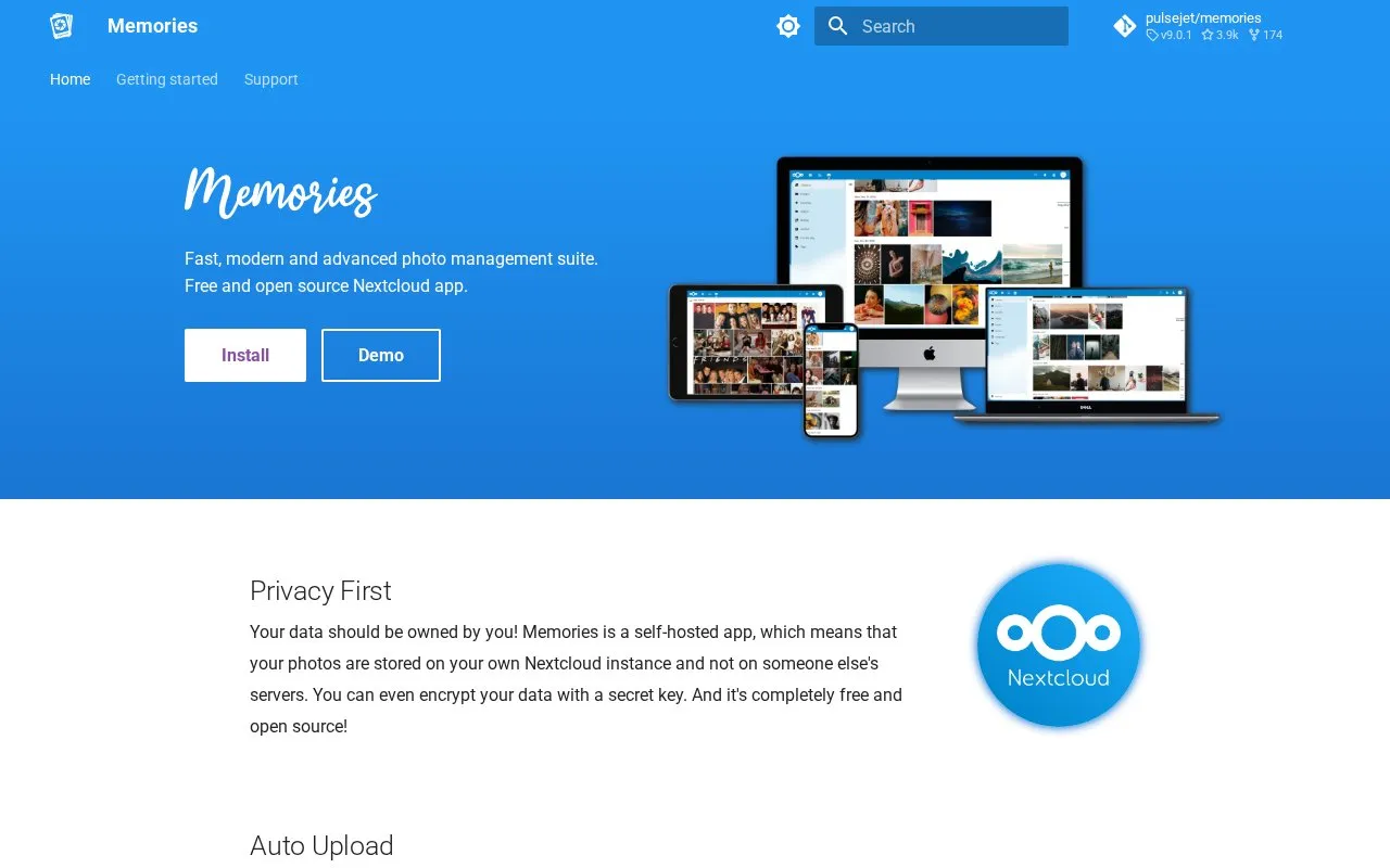 Memories homepage screenshot