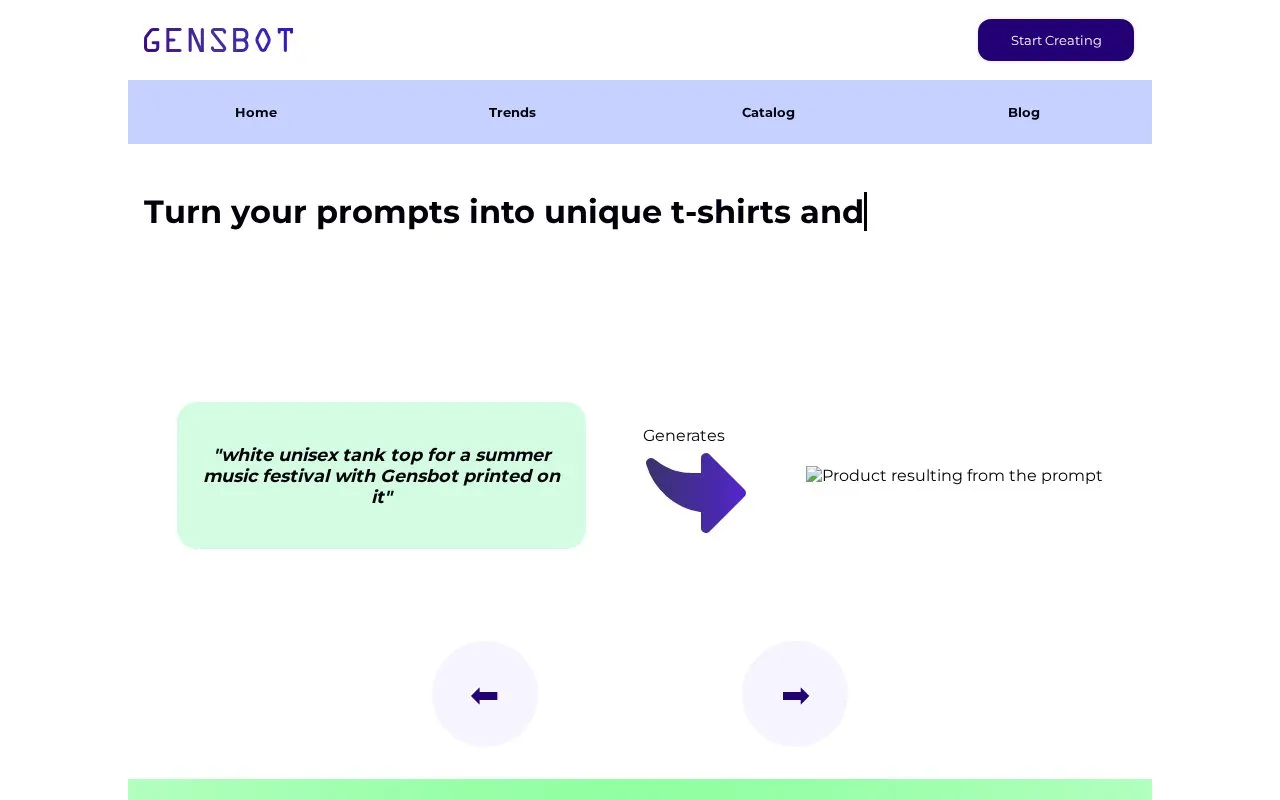 Gensbot homepage screenshot
